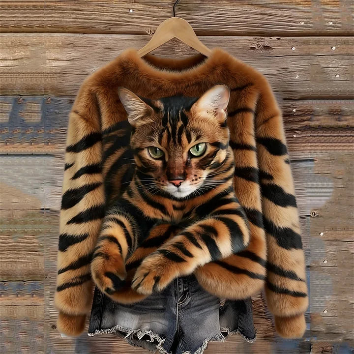 Jules - Sudadera De Felpa Suave Con Estampado De Gato Atigrado y Tigre