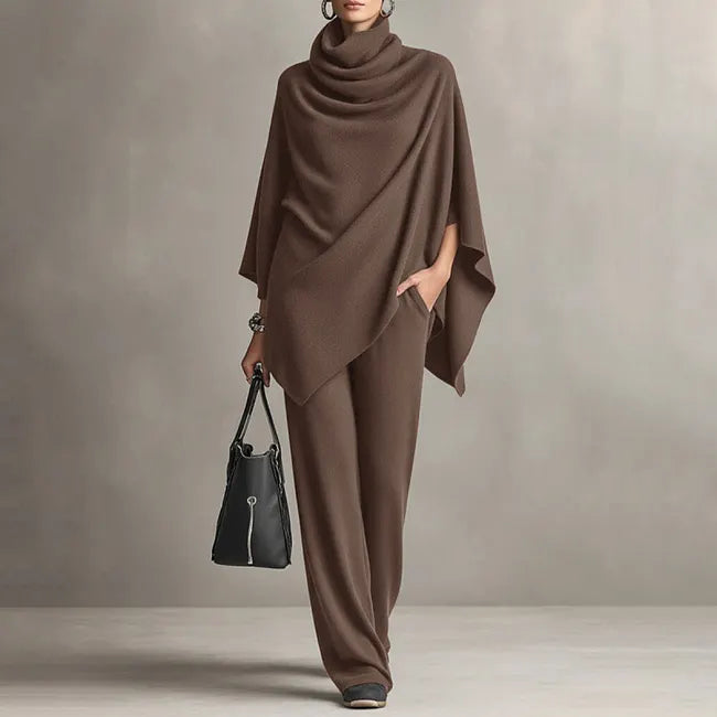 Deidraa - Conjunto De Capa Con Cuello Vuelto Y Pantalones De Pierna Ancha