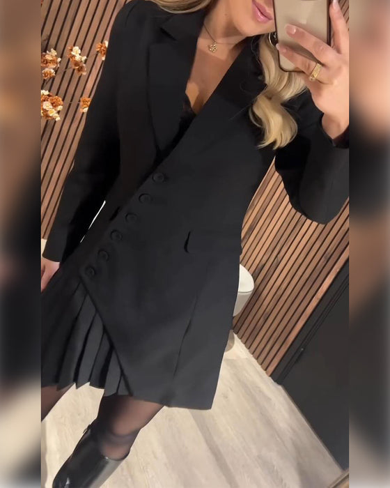 Luminita - Vestido Blazer De Manga Larga y Plisado Con Cuello De Solapa