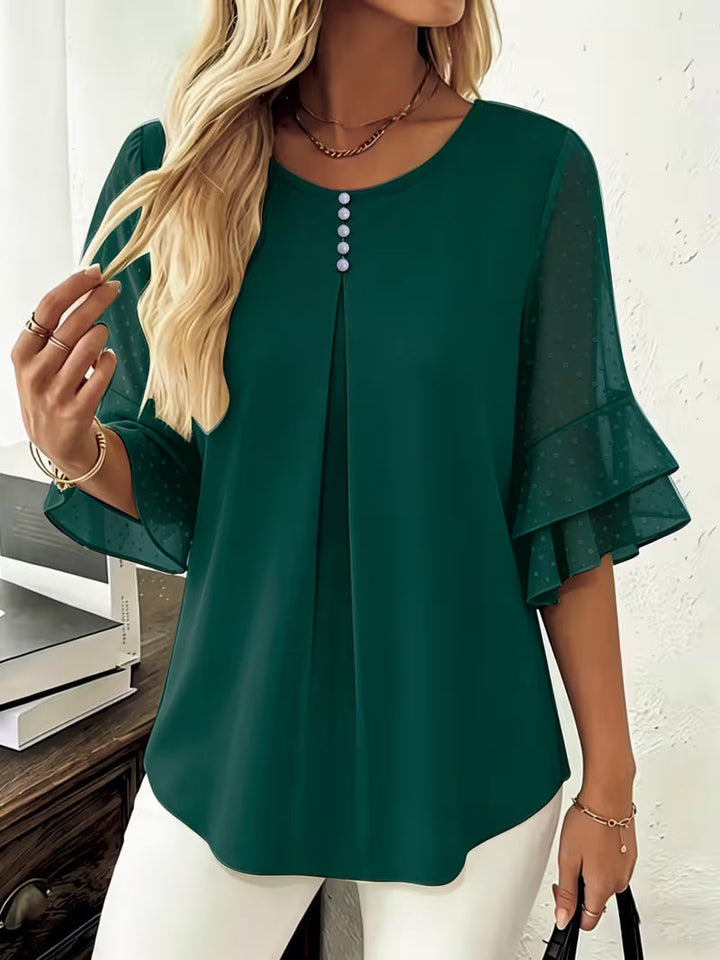 Hurley - Blusa de Cuello Redondo Con Mangas Transparentes Con Volantes
