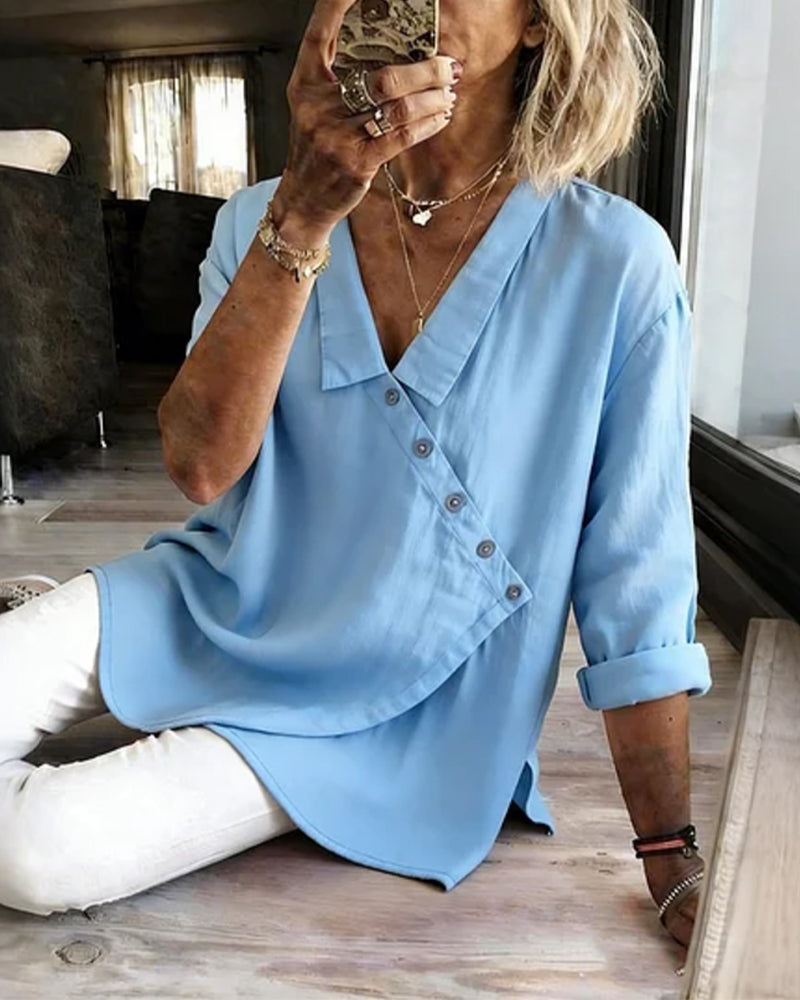 Ritienne - Blusa Cómoda Con Cuello Y Botones Asimétricos