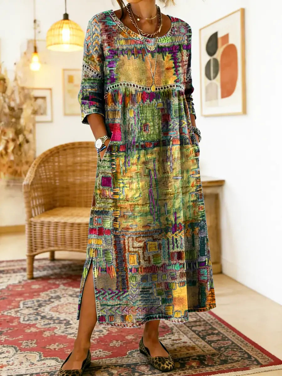 Nihada - Vestido Midi Acampanado De Estilo Artístico