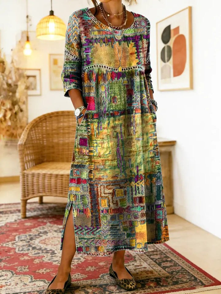 Nihada - Vestido Midi Acampanado De Estilo Artístico