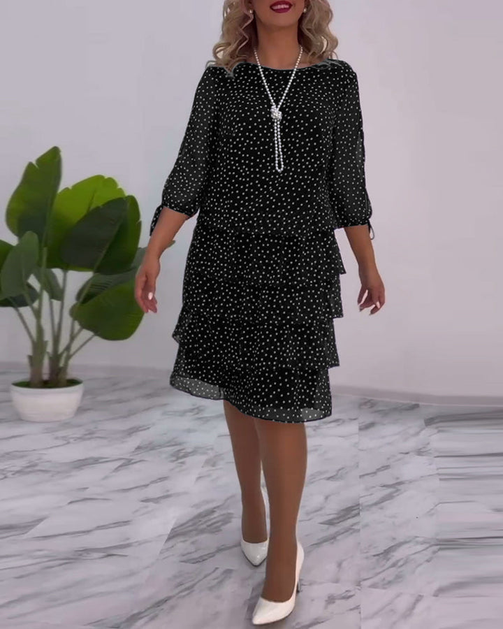 Eralyn - Vestido Escalonado Con Estampado De Lunares y Mangas Con Lazo y Abertura