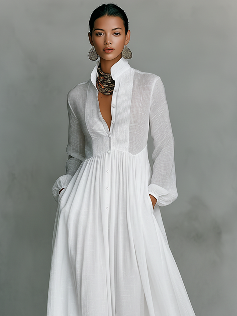 Naylia - Vestido Largo con Cuello Alto y Mangas Largas