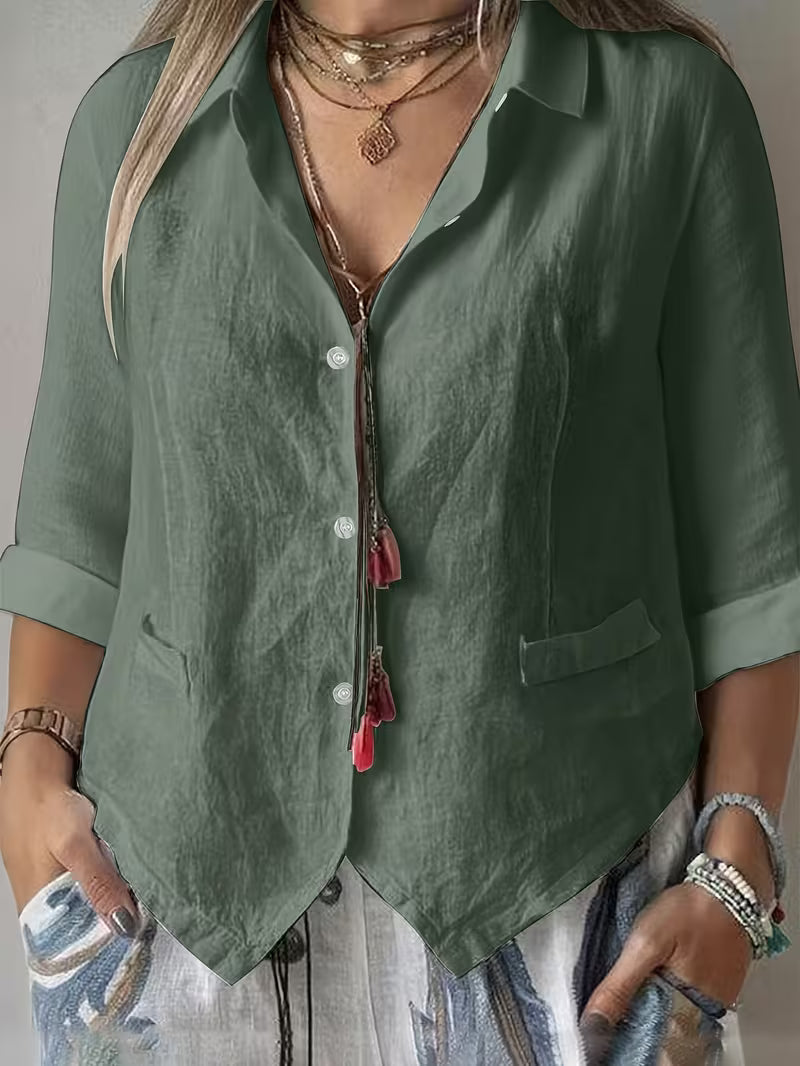 Solmira - Camisa De Manga Corta Con Cuello Abierto Y Botones