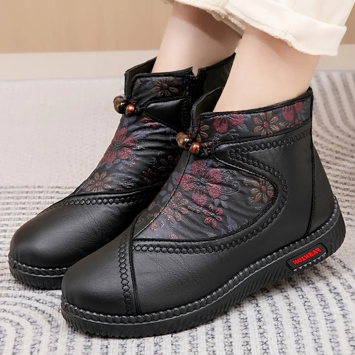 Robbie - Botines Vintage De Cuero Con Estampado Floral