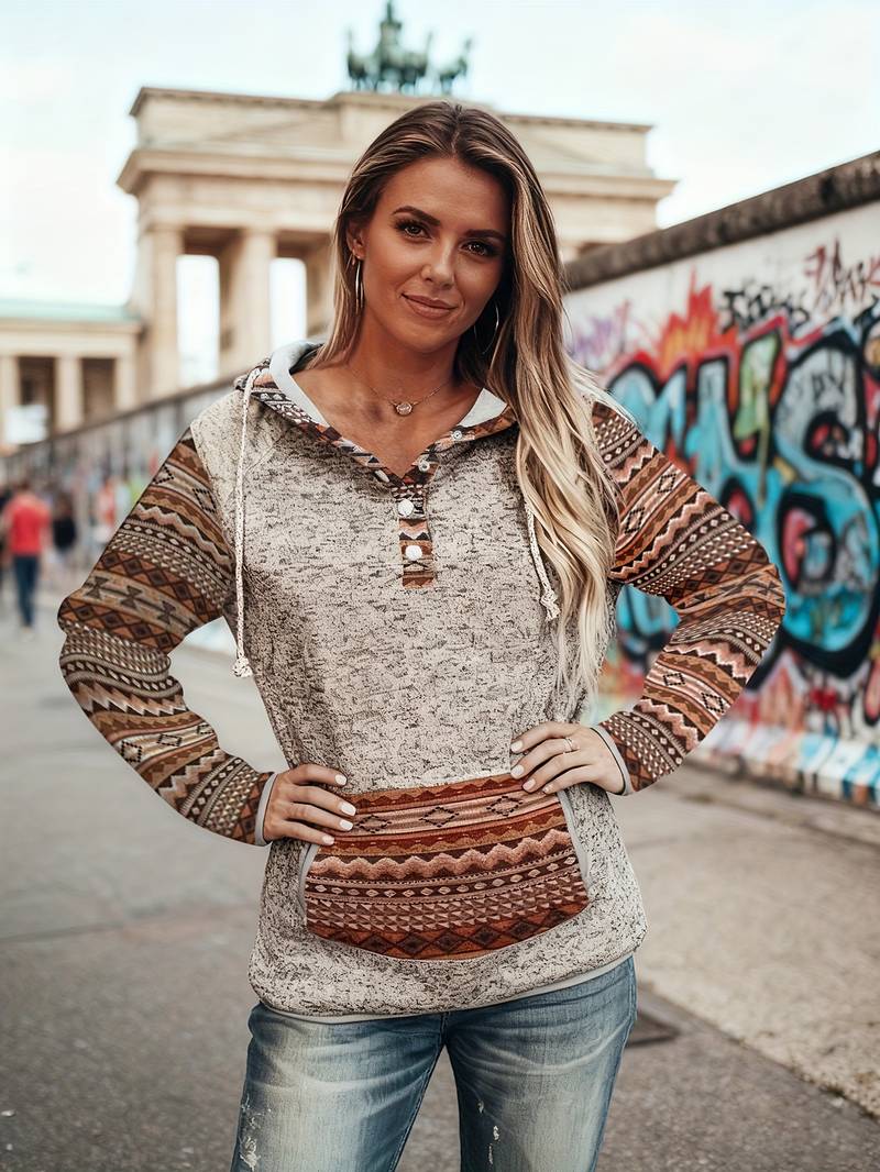 Galia - Sudadera Vintage de Manga Larga Con Capucha y Botones