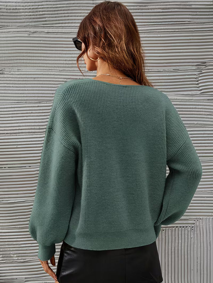 Irmelin - Jersey Con Cuello En V y Hombros Caídos