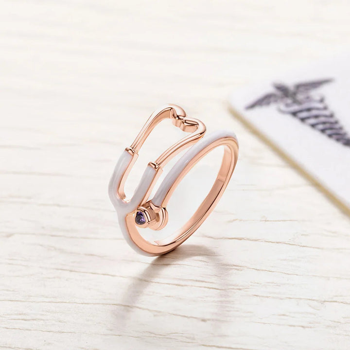 Caitleen - Anillo Estetoscopio Con Piedra Preciosa En Forma De Corazón