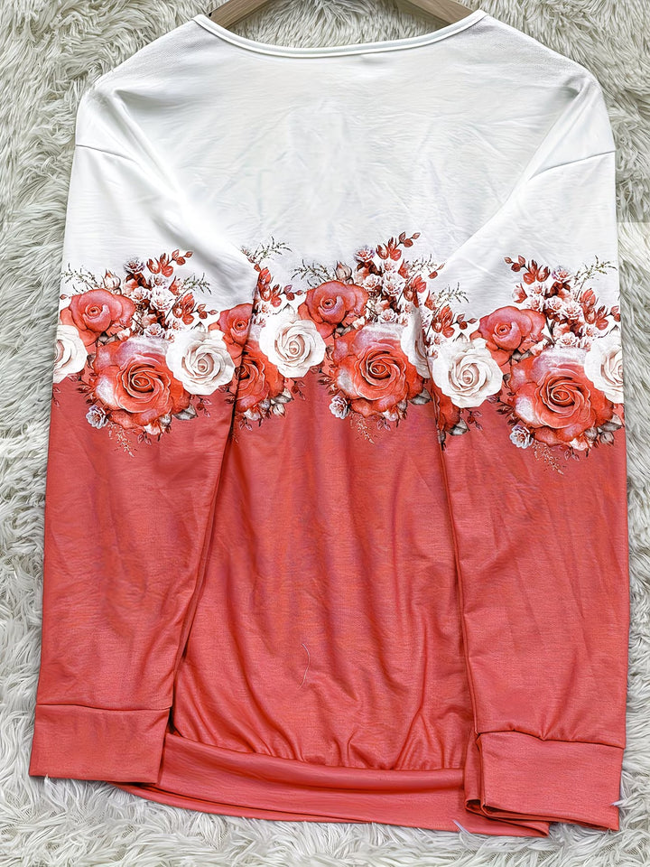 Shlomina - Sudadera Con Medio Cremallera y Estampado De Rosas