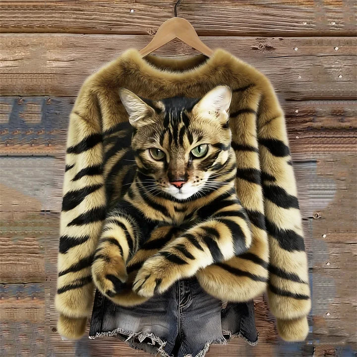 Jules - Sudadera De Felpa Suave Con Estampado De Gato Atigrado y Tigre