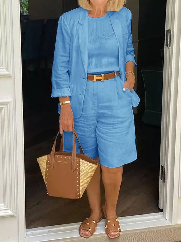Leontina - Conjunto Informal De Blazer y Pantalones Cortos