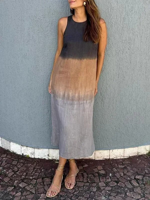 Melisa - Vestido De Algodón y Lino Con Cuello Redondo