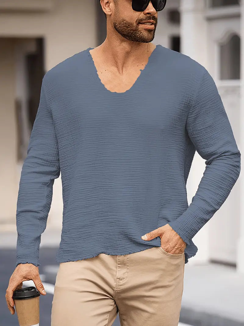 Demetrio - Camisa Informal y Cómoda De Manga Larga Con Cuello en V