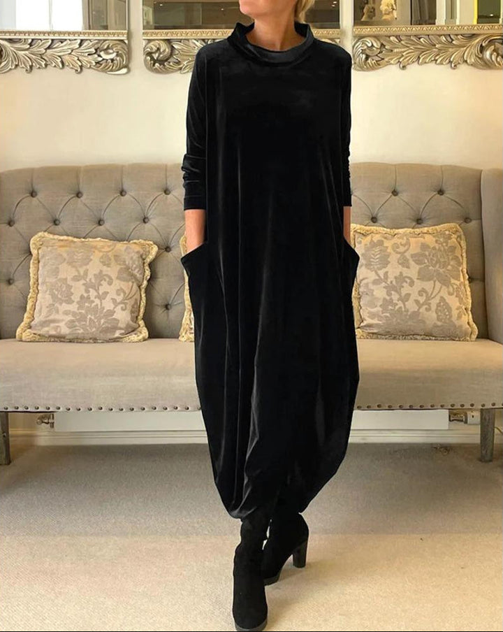 Layeena - Elegante Vestido Largo De Terciopelo Con Bolsillos