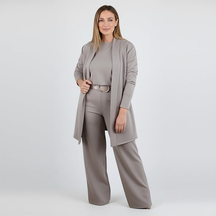 Dorren - Elegante Conjunto de Tres Piezas Con Cárdigan Largo, Top y Pantalón