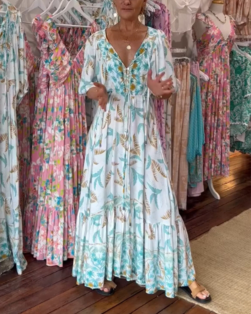 Minea - Vestido Largo Con Estampado De Hojas