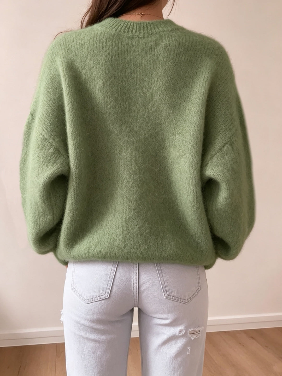 Margaretha - Jersey de Punto con Cuello Redondo y Mangas Abullonadas