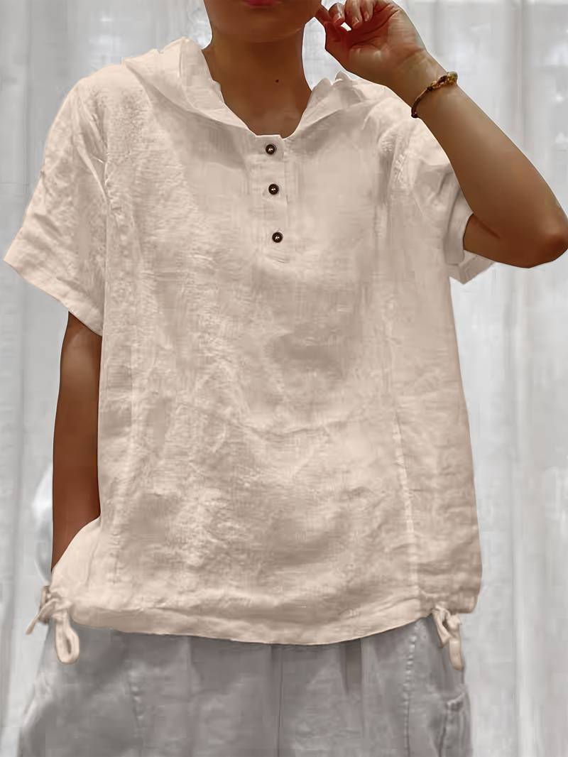 Dounia - Sudadera Holgada De Manga Corta Con Capucha Y Botones