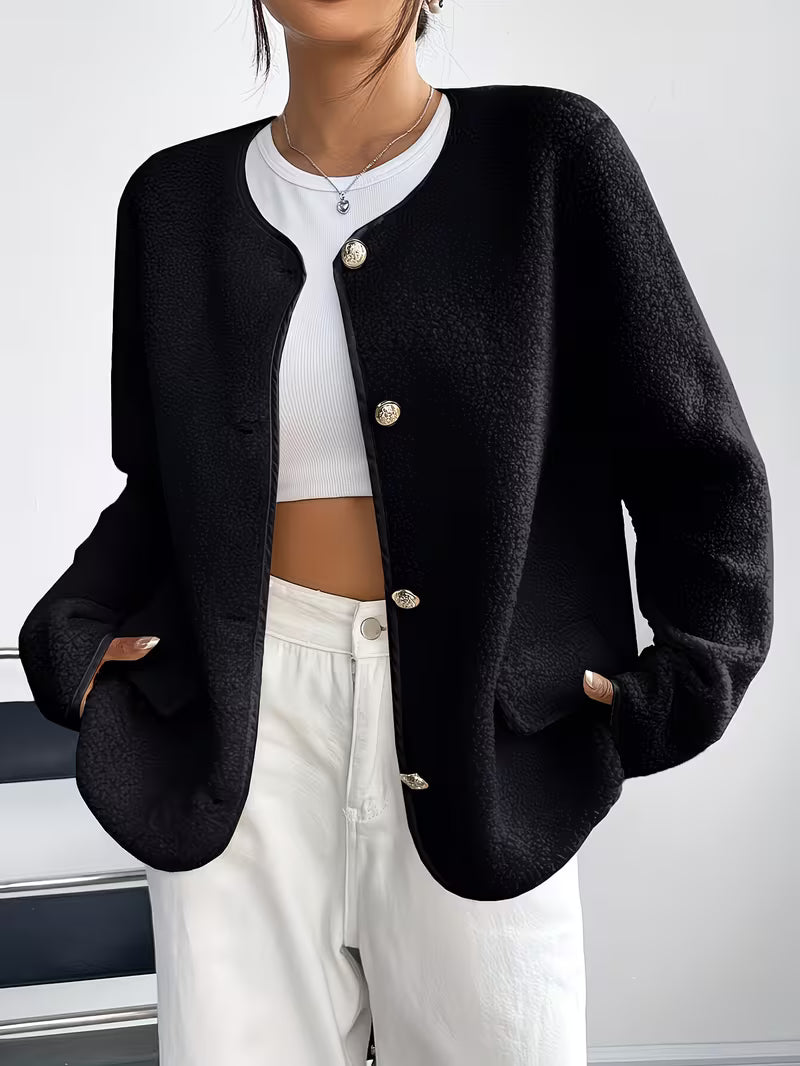 Viktorija - Elegante Chaqueta de Cuello Redondo Con Botones