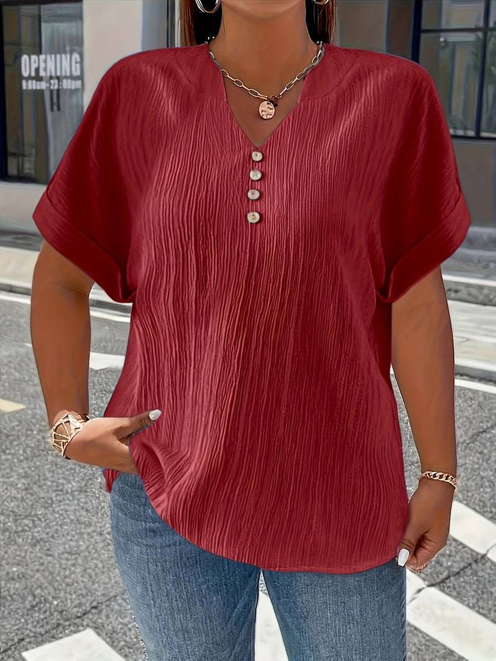 Lakmali - Top de Manga Corta Con Textura y Cuello en V