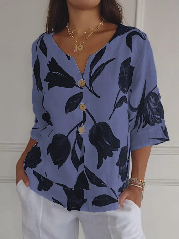 Maxine - Blusa Floral Con Botones