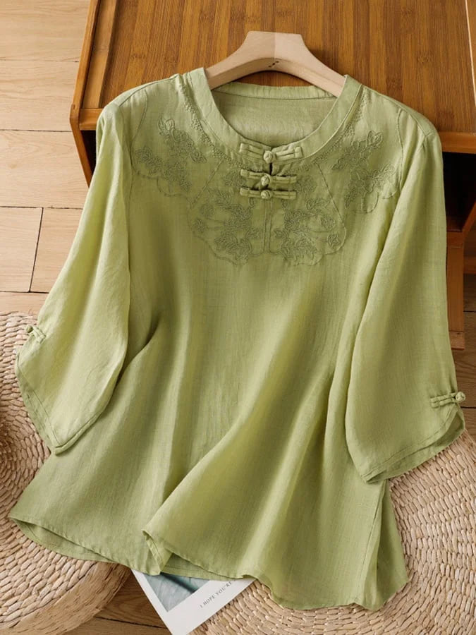 Nozilia - Top De Algodón y Lino Con Estampado Floral