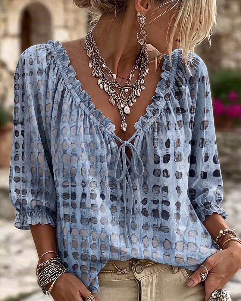 Kesney - Blusa De Lunares Con Cordones