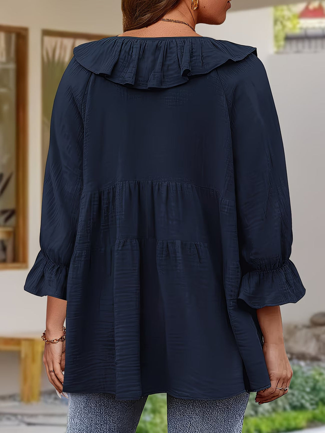 Garbine - Blusa Elegante Con Cuello De Volantes