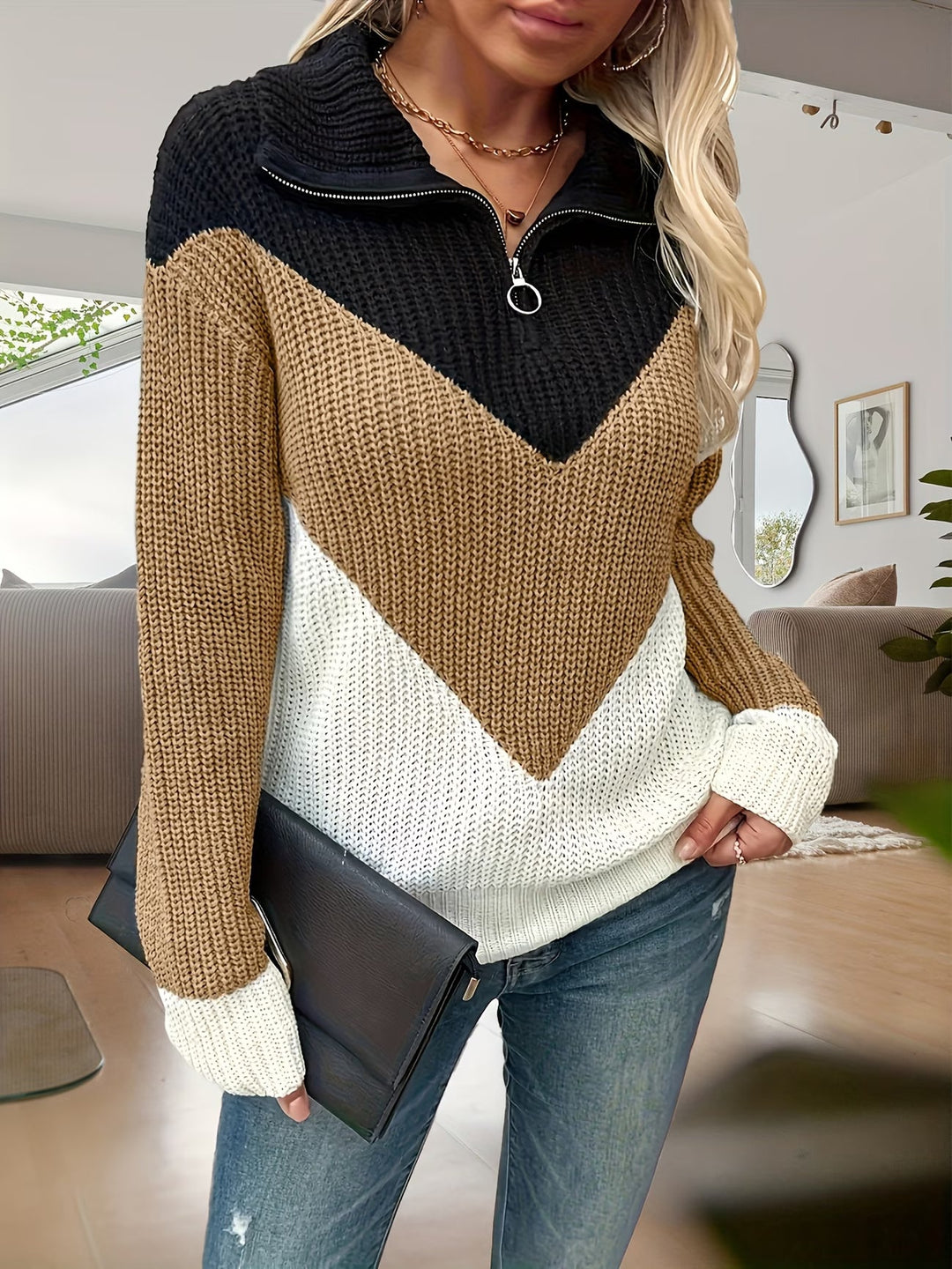 Fagina - Elegante Jersey De Punto Con Media Cremallera