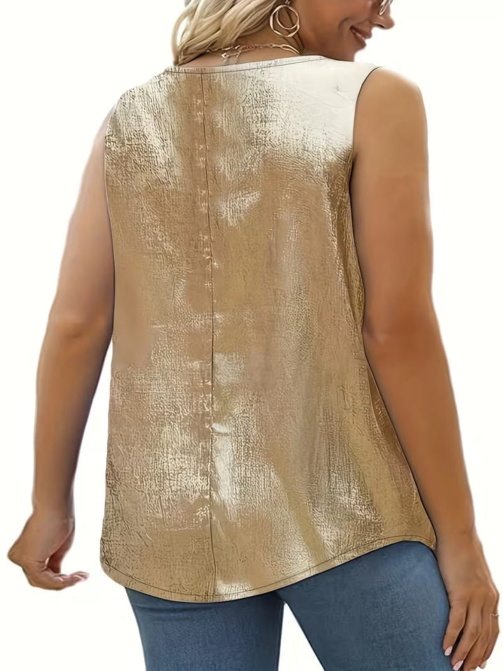 Shivina - Camiseta Sin Mangas Metalizada Con Cuello Redondo