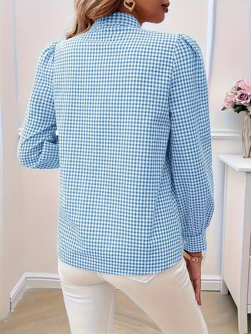 Meella - Elegante Blusa Con Pajarita a Cuadros Vichy