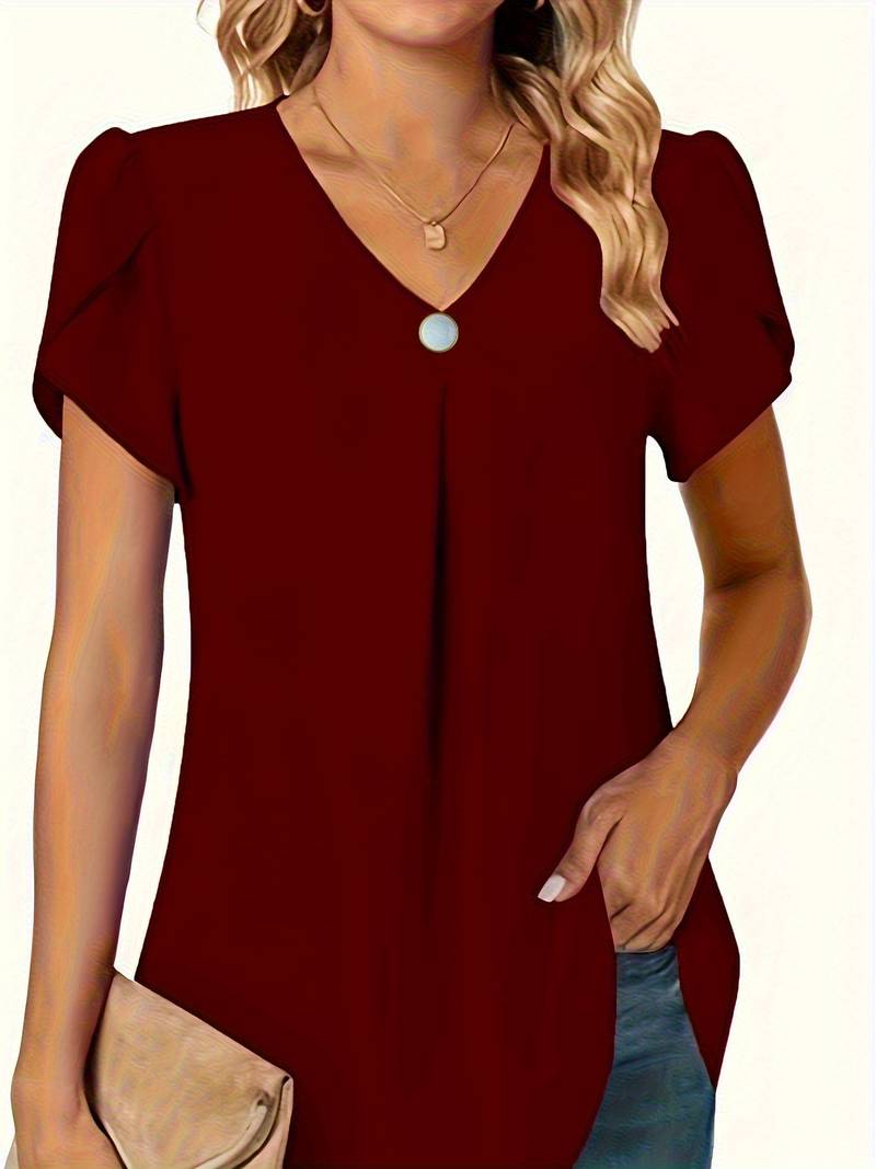 Thilakshi - Blusa de Manga Corta Con Volantes y un Solo Botón