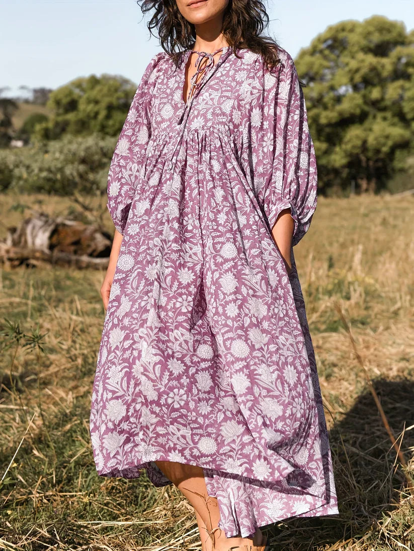 Janna - Vestido Midi Con Estampado Floral y Escote En V