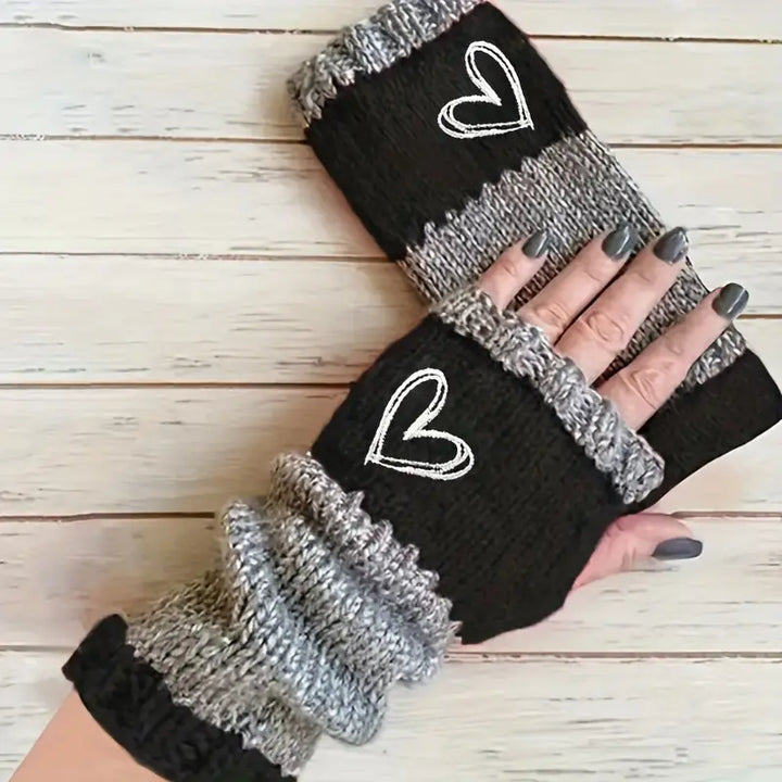 Eirlys - Guantes Sin Dedos De Punto Con Motivo De Corazón