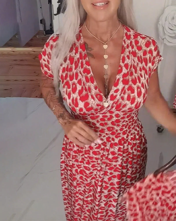 Erendira - Elegante Vestido Con Cuello En V y Estampado De Leopardo