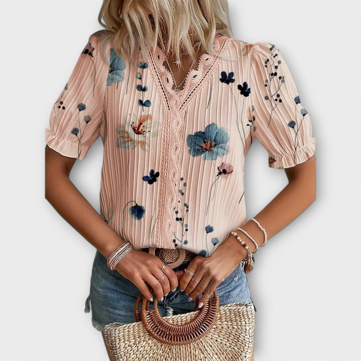 Bruni - Elegante Blusa Estampada De Manga Corta
