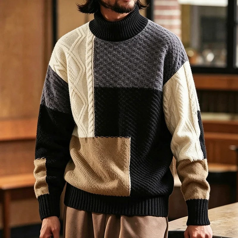 Trevon - Jersey De Punto Trenzado Con Diseño De Retazos