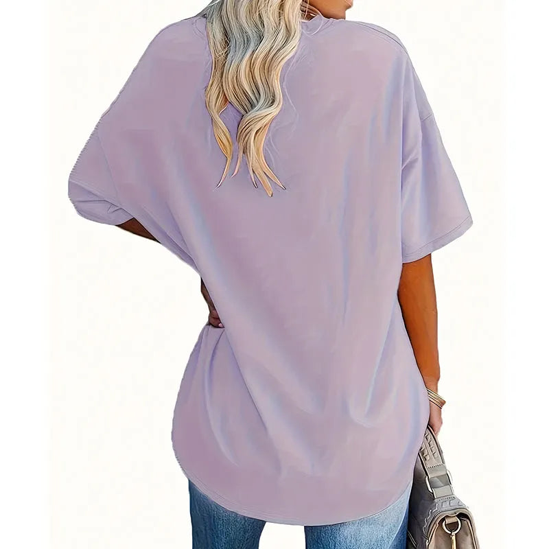 Aijia - Camiseta Con Cuello en V Y Estampado De Rosas