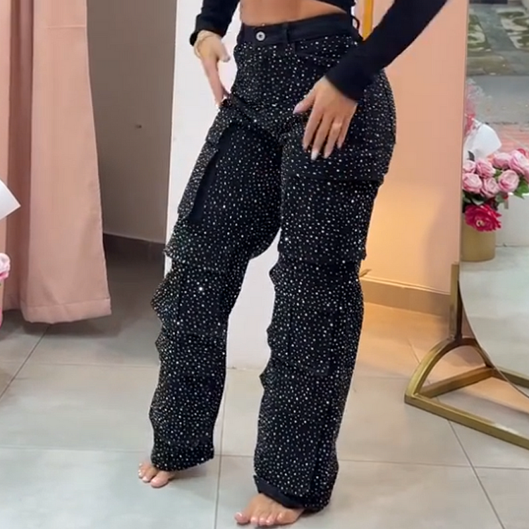 Leseli - Pantalones Cargo Elegantes Con Acabado Brillante