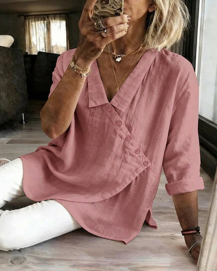 Ritienne - Blusa Cómoda Con Cuello Y Botones Asimétricos