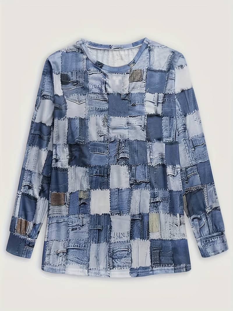 Talya - Top Informal de Manga Larga Con Estampado a Cuadros