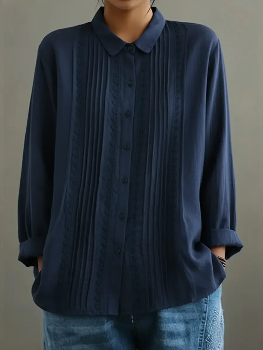 Kalanit - Camisa De Lino y Algodón Con Encaje Patchwork