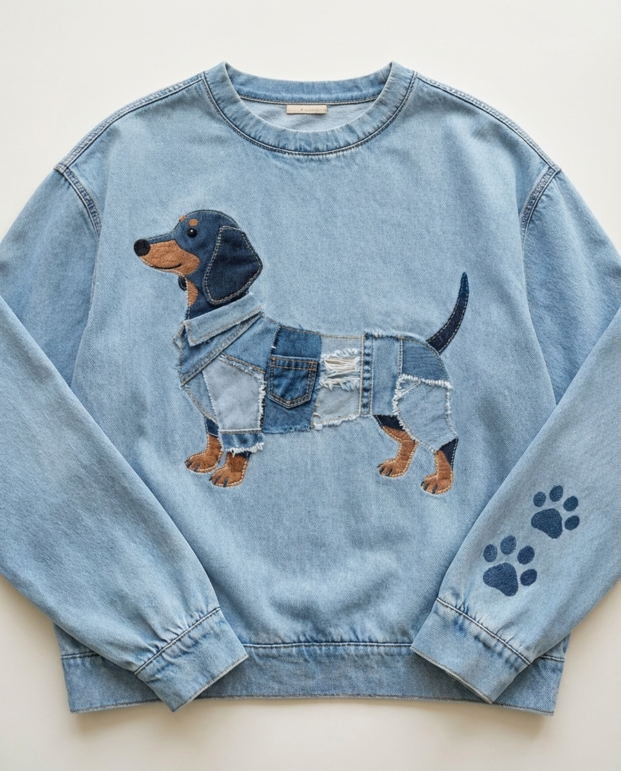 Celini - Sudadera Vaquera con Motivo de Perro Salchicha