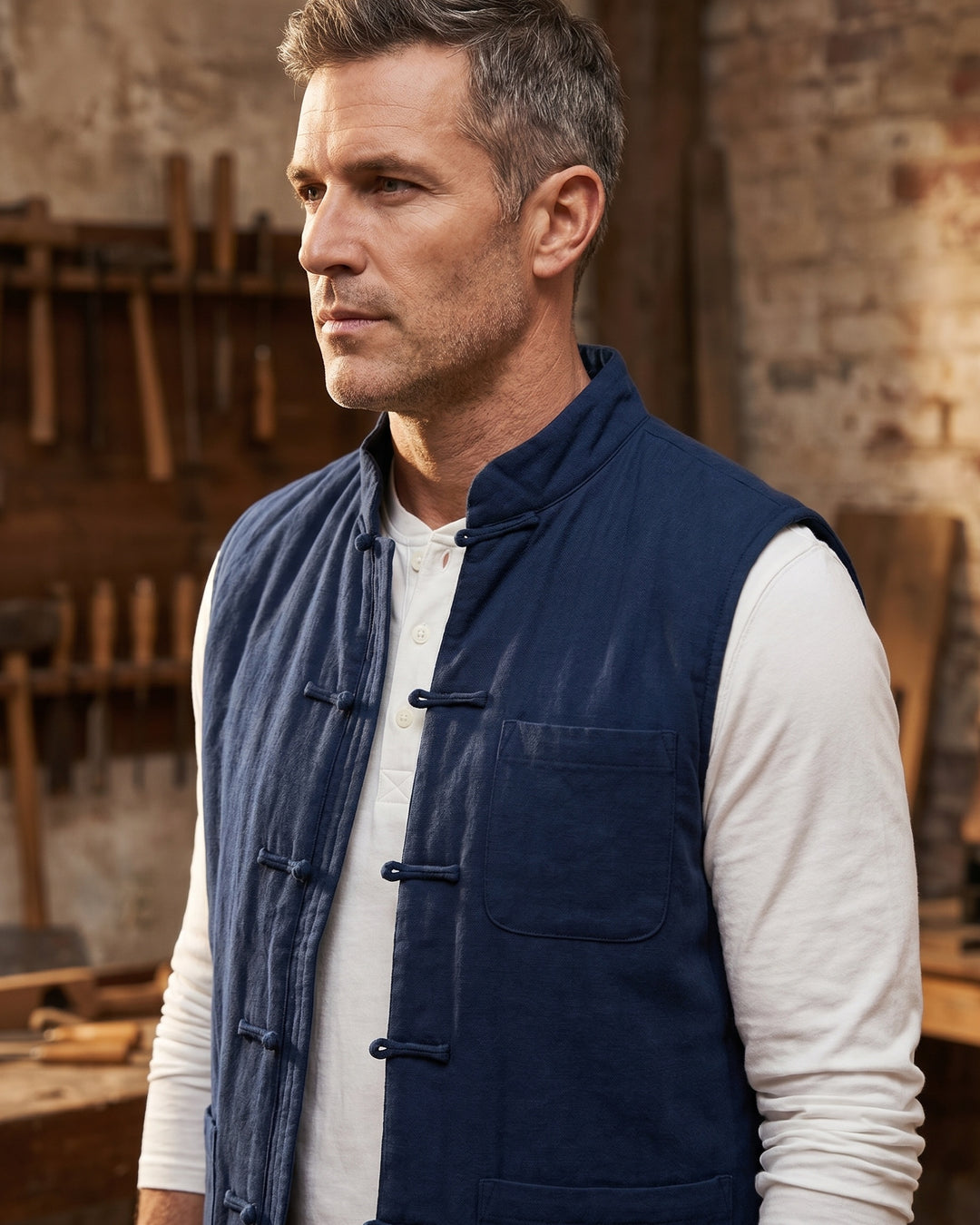 Fredrick - Chaleco con Bolsillos Delanteros de Estilo Vintage
