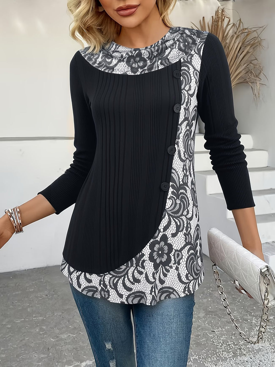 Lizeth - Camiseta De Manga Larga Y Cuello Redondo
