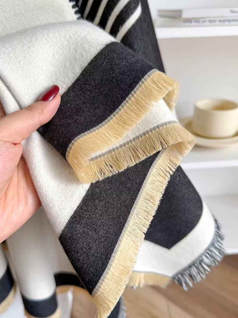 Taisija - Chal Reversible De Jacquard a Rayas En Imitación Cachemira