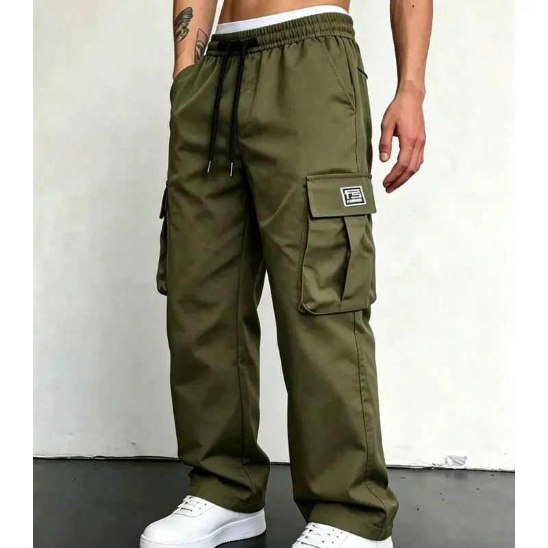 Nesham - Pantalones Cargo Con Cordón en la Cintura y Bolsillos