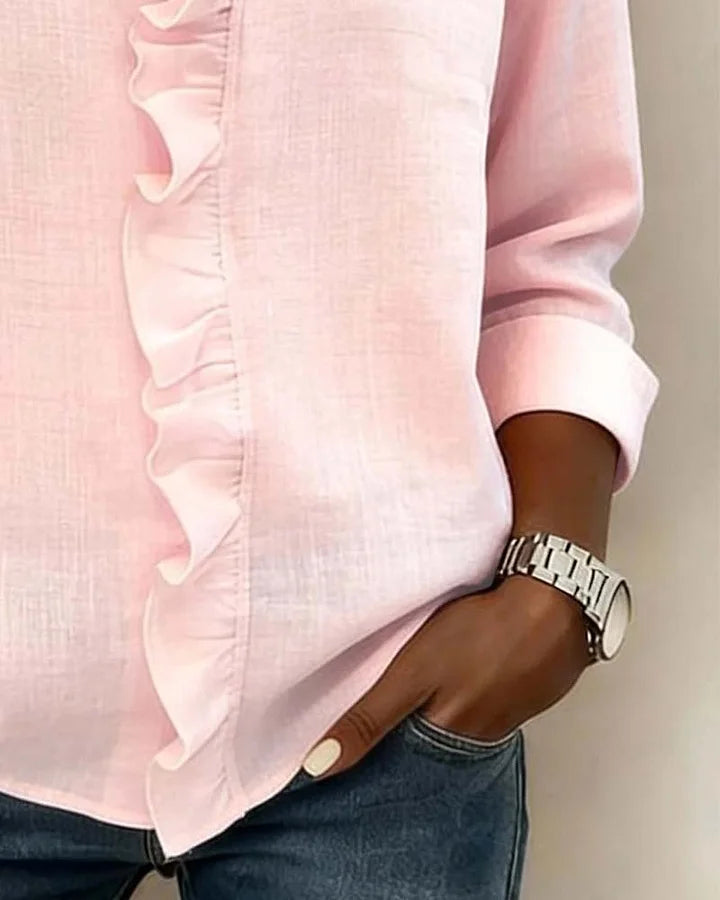 Aletta - Blusa Con Cuello En V Con Volantes y Manga Larga